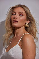 Kitte Folio Earrings Gold Worn By Model